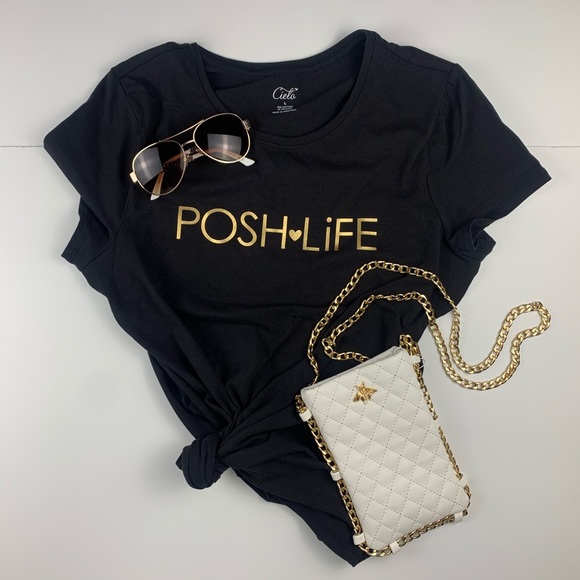Black Posh Life T-shirt With Gold Writing - Picture 2 of 3